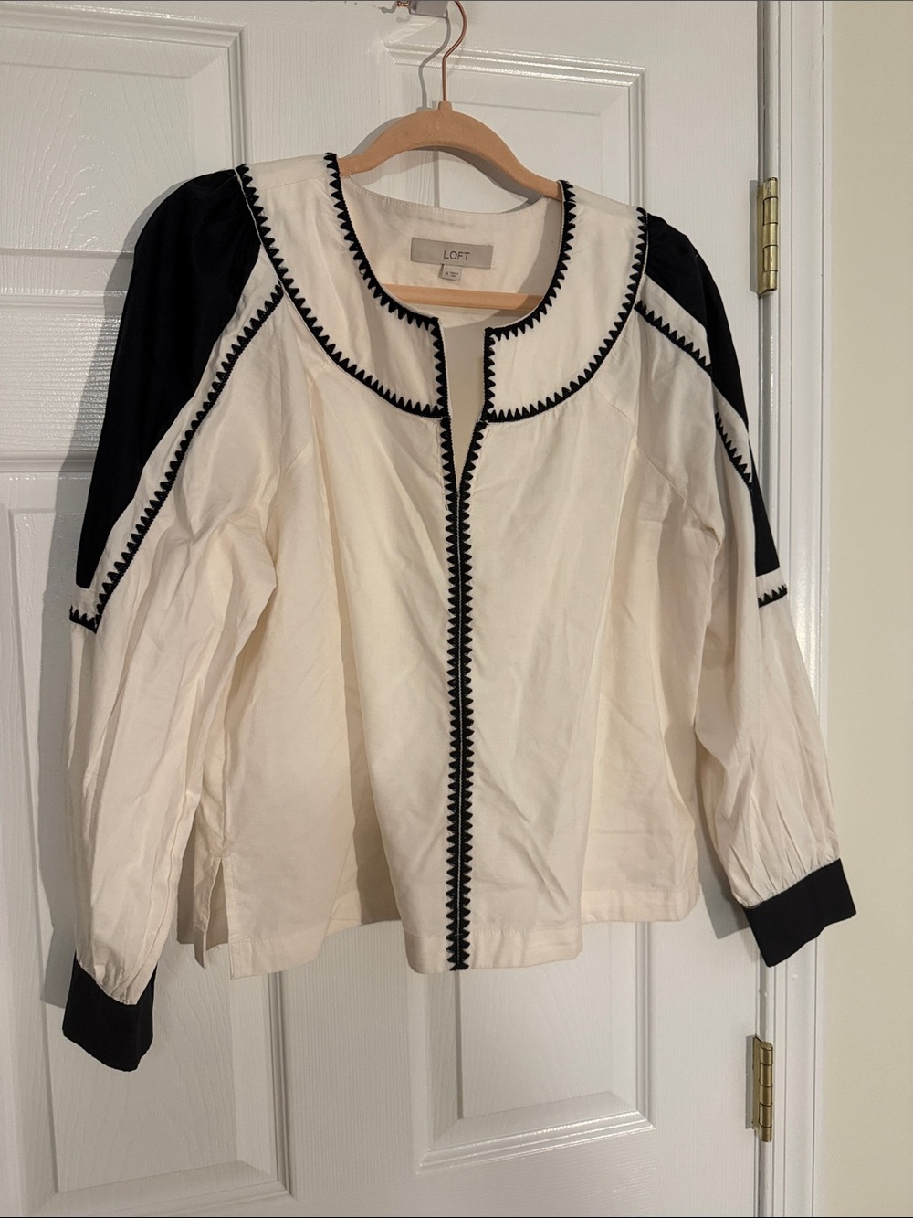 LOFT Cream Jacket with Black Trim and Shoulder Panels